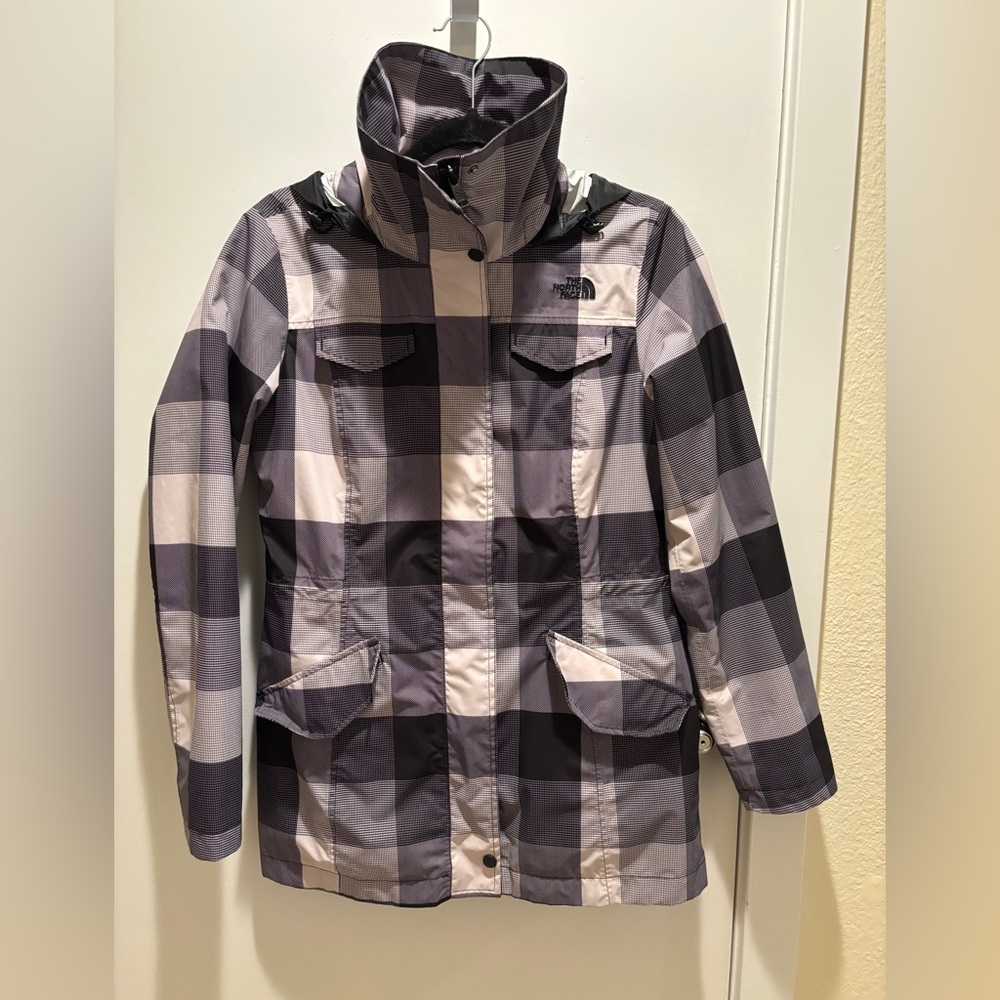 The North Face Womens Plaid Raincoat - Black and Gray